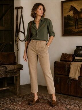 J Crew Womens Garment Dyed Cargo Pant in Chino Twill Sz 29 Tan Utility High Rise